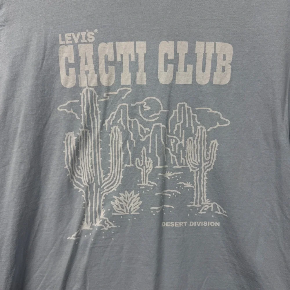 Levis‎ Mens XL Cacti Club Desert Division Graphic T-Shirt Light Blue Cotton Tee